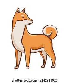 Shiba inu dog character. Playful pet standing. Hand drawn vector sticker. Cute and funny dog. Adorable friend
