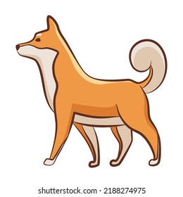 Shiba inu dog character. Playful pet standing. Hand drawn vector sticker. Cute and funny dog. Adorable friend