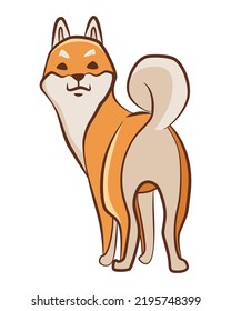 Shiba inu dog character. Playful pet standing. Hand drawn vector sticker. Cute and funny dog. Adorable friend