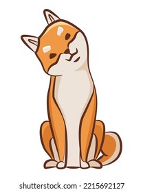 Shiba inu dog character. Playful pet sits. Hand drawn vector sticker. Cute and funny dog. Adorable friend