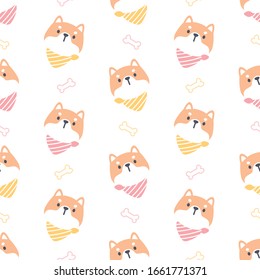 Shiba inu dog with collar seamless background repeating pattern, wallpaper background, cute seamless pattern background