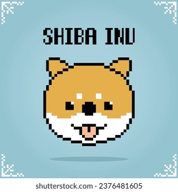 Shiba Inu dog face in 8 bit pixel art. Animal pixels for game asset or Cross Stitch pattern in vector illustration.