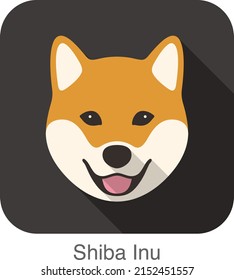 Shiba Inu dog face cartoon flat icon design, dog's head, dog breed cute design.