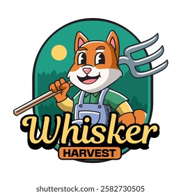 Shiba Inu Dog Farmer holding Pitchfork Mascot Cartoon Character Illustration