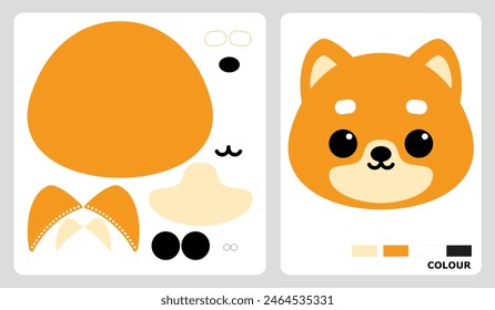 Patrón de cabeza de perro de Shiba inu para niños artesanías o artesanías de papel. Ilustración vectorial de rompecabezas de perros. patrones de corte y pegamento para manualidades infantiles.