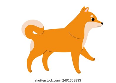 Shiba Inu dog isolated on white background. Japanese dogs breed. Happy dog illustration. Simple flat vector design for print.