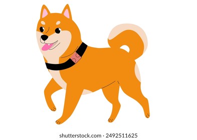 Shiba Inu dog isolated on white background. Japanese dogs breed. Happy dog illustration. Simple flat vector design for print.