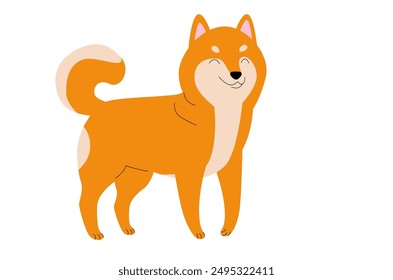 Shiba Inu Hund isoliert auf weißem Hintergrund. Japanische Hunde brüten. Happy Dog Illustration. Einfache flache Vektorgrafik für den Druck.