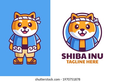 Shiba Inu Dog with Japanese Clothes Mascot Logo Design