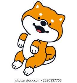 Shiba inu dog jumping vector illustration isolated on a white background.