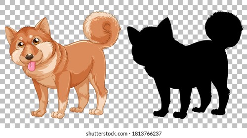Shiba inu dog and its silhouette illustration