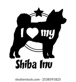 Shiba Inu silueta de perro, me encanta mi perro, perro, razas de perro, logotipo, Vector, silueta, animal, ilustración, icono, signo, negro, mascota,