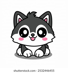 Shiba Inu Perro Sentado sonriente lindo Kawaii de dibujos animados Mascota Logo aislado en blanco.