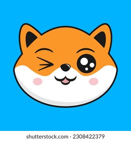 Shiba Inu Dog Winking Face Head Kawaii Sticker