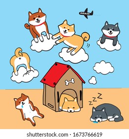 Shiba Inu dogs are dreaming, sleeping - Vector illustration