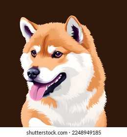 shiba inu drawn digital painting watercolor illustration