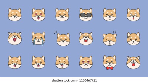 shiba inu emoticon filled outline design