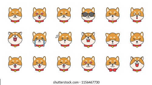 shiba inu emoticon filled outline design