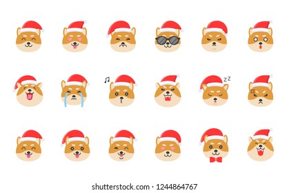 shiba inu emoticon set, flat design vector illustration