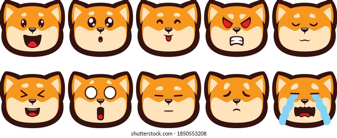 shiba inu emoticon set Premium Vector