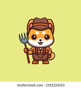 Shiba Inu Farmer Cute Creative Kawaii Cartoon Mascot Logo