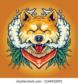 Shiba Inu Fly head dog Joint Weed illustrations for your work logo, merchandise t-shirt, stickers and label designs, poster, greeting cards advertising business company