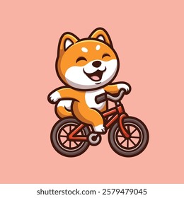 Shiba Inu Fun Bike Cartoon Illustration