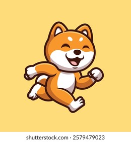 Shiba Inu Fun Running Cartoon Illustration