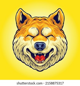 Shiba Inu head dog cute illustrations for your work logo, merchandise t-shirt, stickers and label designs, poster, greeting cards advertising business company