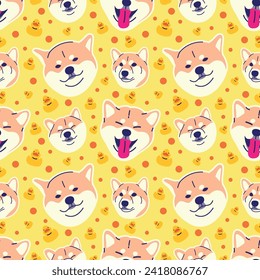 SHIBA INU HEAD WITH RUBBER YELLOW RUBBER DUCK SEAMLESS PATTERN