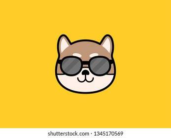 Shiba Inu head vector illustration on yellow background