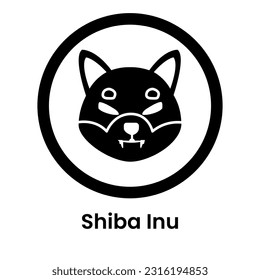 Símbolo de pago de la señal de icono Shiba Inu. Logo de Cryptocurrency. Vector simple. Nombre, símbolo y nombre de bitcoin de las criptomonedas. logotipo de la moneda. Emblema negro aislado en blanco. Concepto de comercio electrónico de criptodivisa