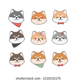 Shiba Inu Japan Dog Head Set Elements