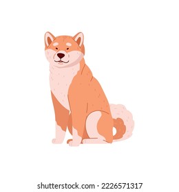 Shiba inu Japanese dog sitting on its paws, flat vector illustration isolated on white background. Japanese Shiba inu breed dog or puppy cartoon character.