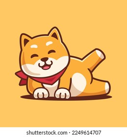 Shiba Inu Lie Down Cartoon Illustration