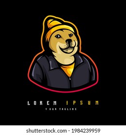 Shiba Inu Mascot Logo Design Illustration Vector. Illustration of a Dog Wearing a Hat and Jacket		