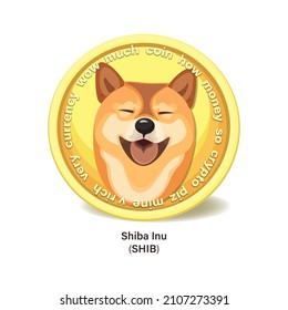 Shiba Inu. Meme tokens. Dog coin. Cryptocurrency Isolated on white background. Face of the Shiba Inu dog on coin. Flat design. Symbol digital currency