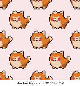 shiba inu pixel art seamless pattern illustration