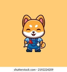 Shiba Inu Plumber Cute Creative Kawaii Cartoon Mascot Logo