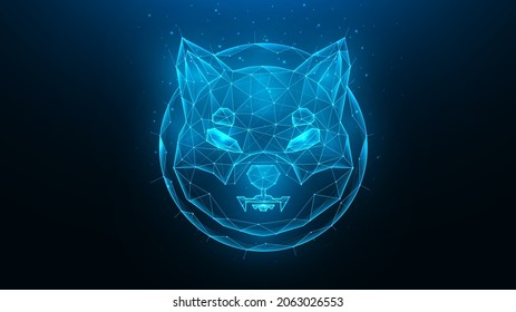 Shiba in polygonale Vektorgrafik auf blauem Hintergrund. Kryptowährungs-Low-Poly-Design