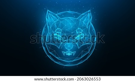 Shiba inu polygonal vector illustration on a blue background. Cryptocurrency low poly design