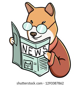 Shiba inu is reading a news