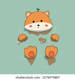 Shiba inu is resting on the sea and lies resting
