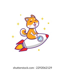 shiba inu riding rocket illustration vector design