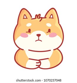 Shiba Inu: sad, depressed, dull, bad mood, sorrow emotions. Set of dog characters in vector hand drawn style, cartoon illustrations. As logo, mascot, sticker, emoji, emoticon