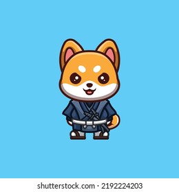 Shiba Inu Samurai Cute Creative Kawaii Cartoon Mascot Logo