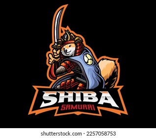 Shiba Inu Samurai Mascot Logo Design. Brave and Loyal Representation of the Japanese Warrior Spirit