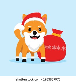 Shiba Inu as Santa Claus , Doggy Christmas in flat design