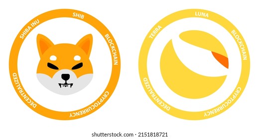 Shiba Inu SHIB andTerra LUNA crypto logos. Cryptocurrency symbol set vector illustration template