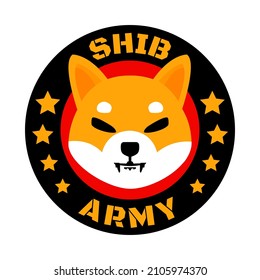 Shiba Inu SHIB Army Coin Kryptowährung Symbol Vektorgrafik mit Sternen.